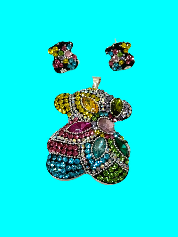 Crystal multi color Elephant Earrings & Pendant set.