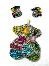 Crystal multi color Elephant Earrings & Pendant set.