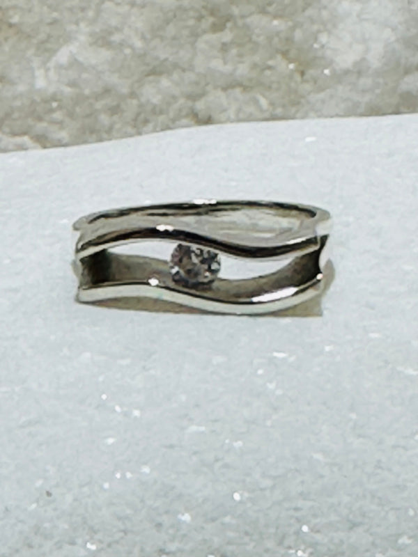 Sterling Silver Channel set Crystal Ring .