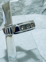 Sterling Silver Inset 3 Crystals Ring .