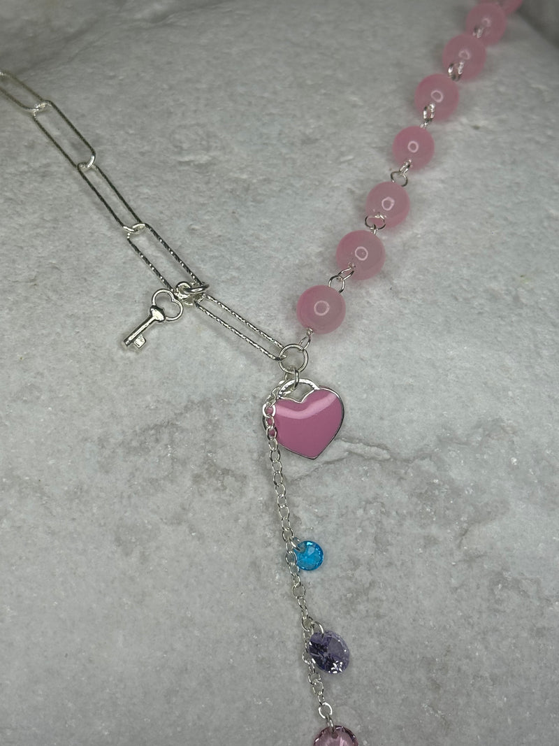 Necklace Paperclip Beads Heart & Crystals