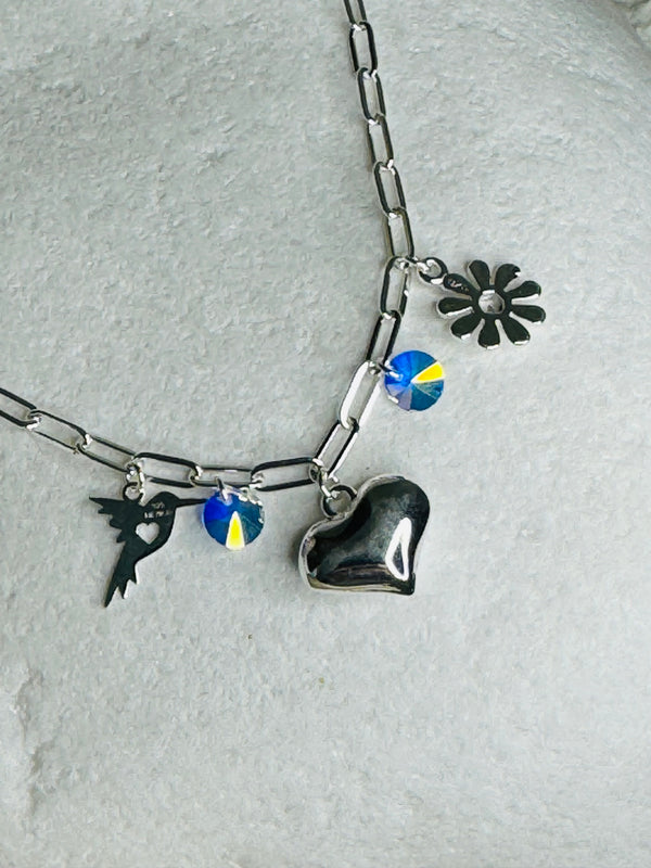 Necklace Heart Flower Key Crystal