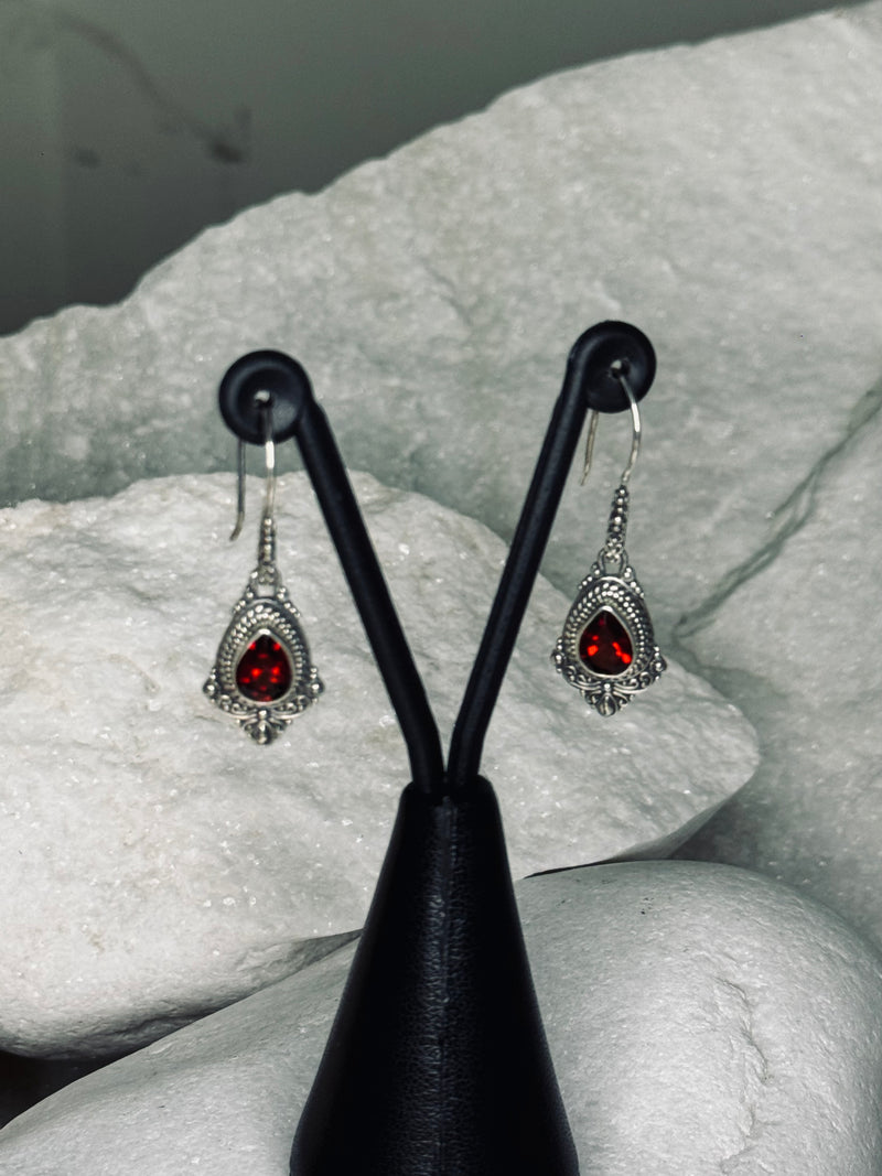 Earrings ,  Ruby crystal Marcasite