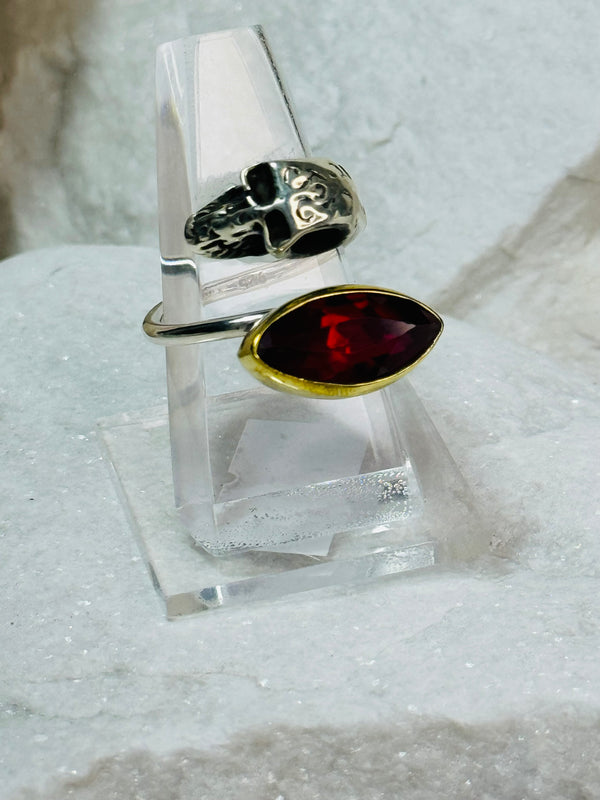 Sterling Silver Skull & Crystal-Red Ring .