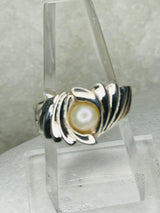 Sterling Silver Swirls with  Pearl Ring .