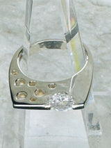 Sterling Silver Sleek Filigree Crystal  Ring .