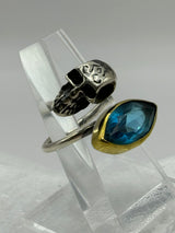 Sterling Silver Skull & Marquee Crystal Blue Ring .