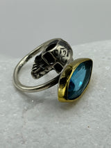 Sterling Silver Skull & Marquee Crystal Blue Ring .