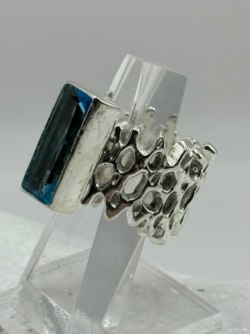 Sterling Silver Opulent Crystal Blue Topaz Ring .