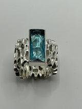 Sterling Silver Opulent Crystal Blue Topaz Ring .