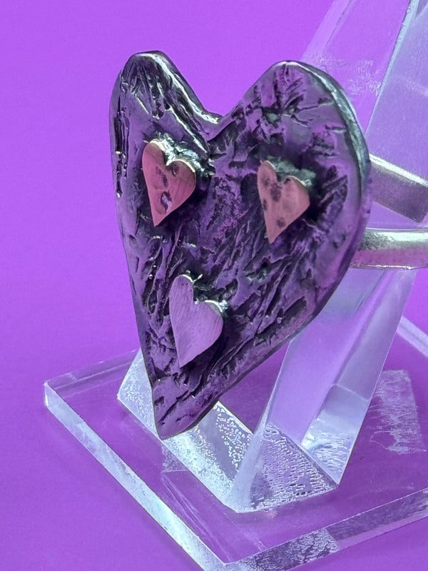 Silver Sterling Heart ring with bronze .