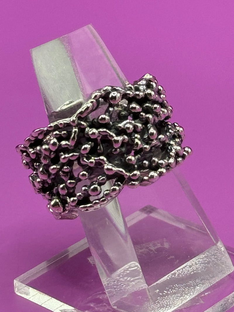 Sterling Silver Organic Pebbled Pikes Ring .