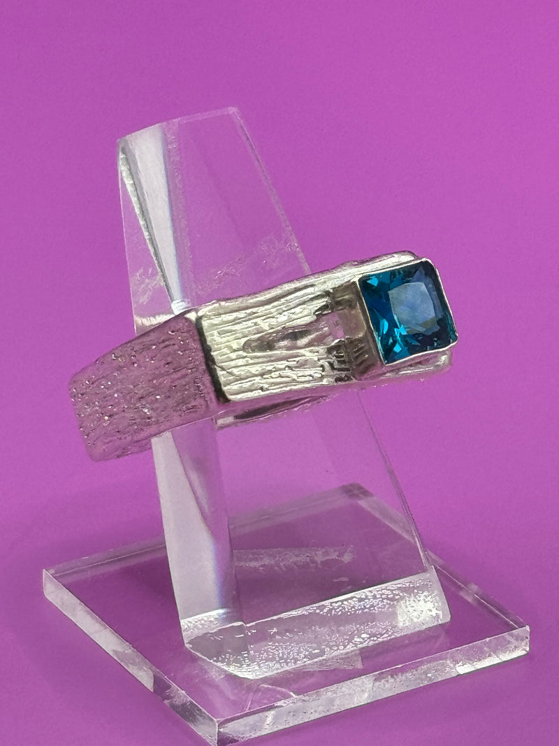 Sterling Silver Princess cut crystal in rustic elegant style .