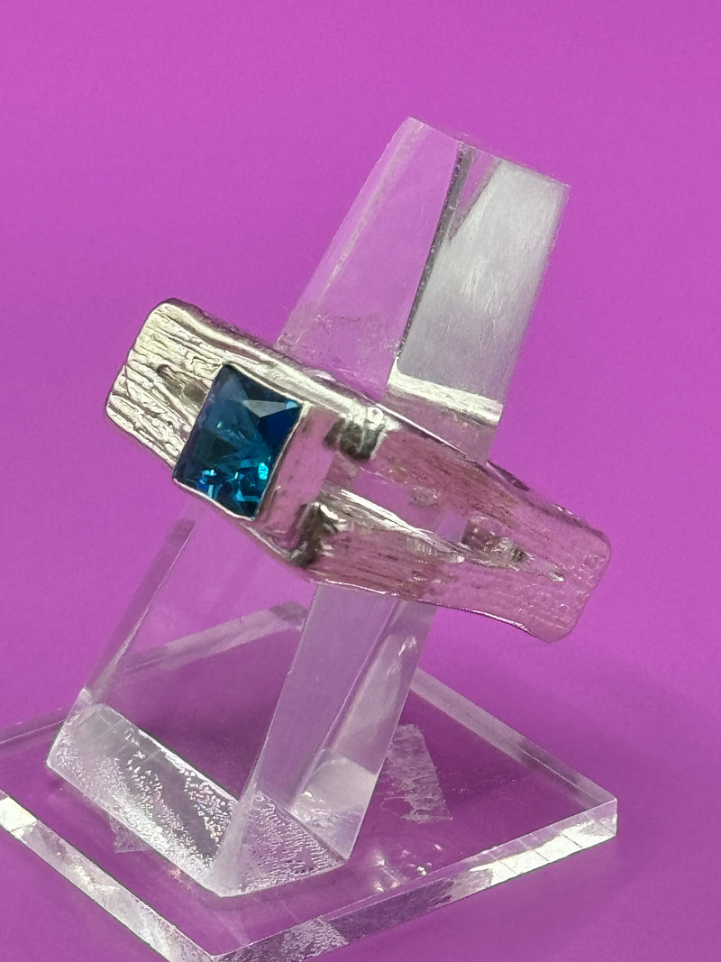 Sterling Silver Princess cut crystal in rustic elegant style .