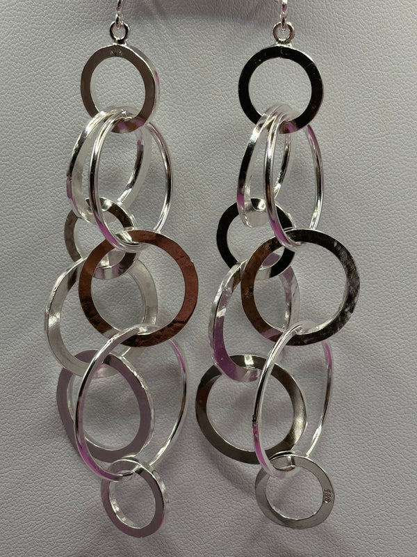 Sterling Silver Fashioned Circle Dangle Earrings