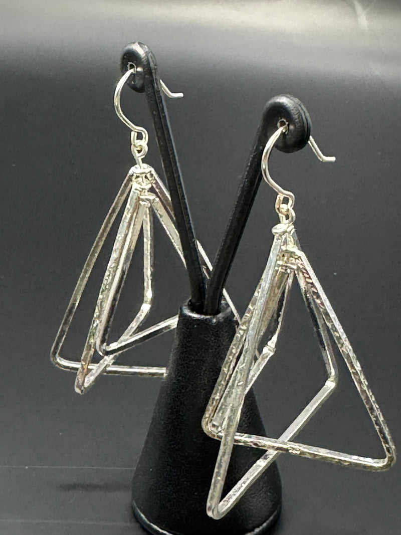 Sterling Silver Triangle Earrings .