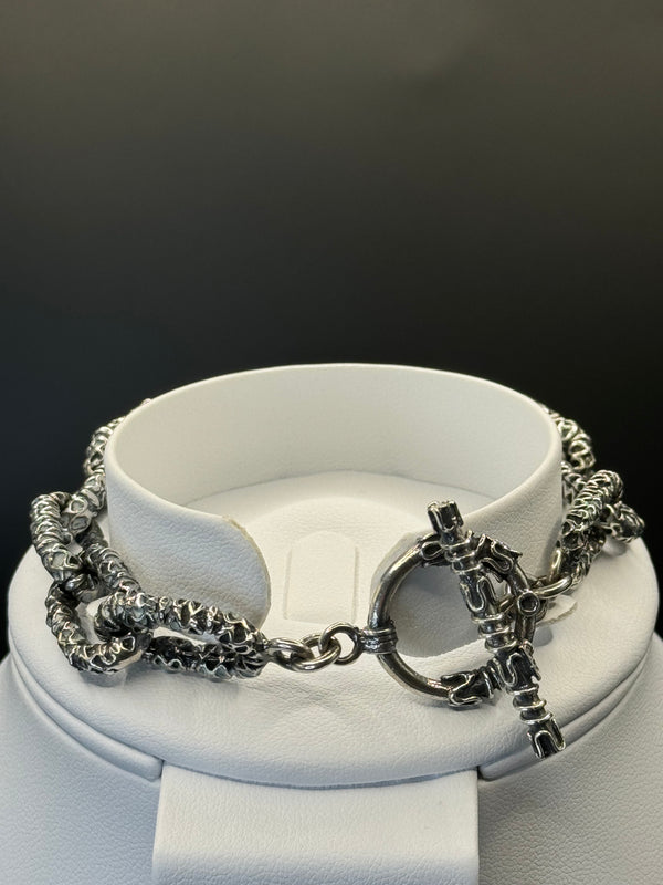 Sterling Silver Beaded chain link bracelet .