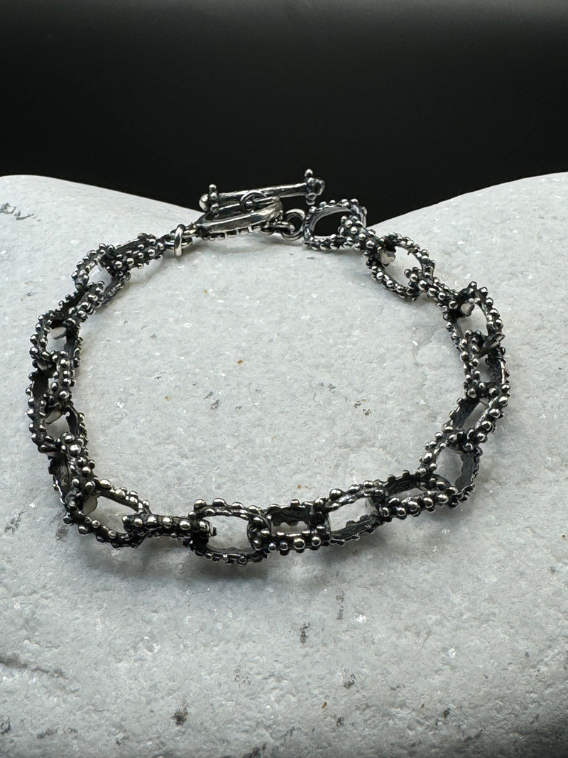 Sterling Silver Link Rustic Bracelet.