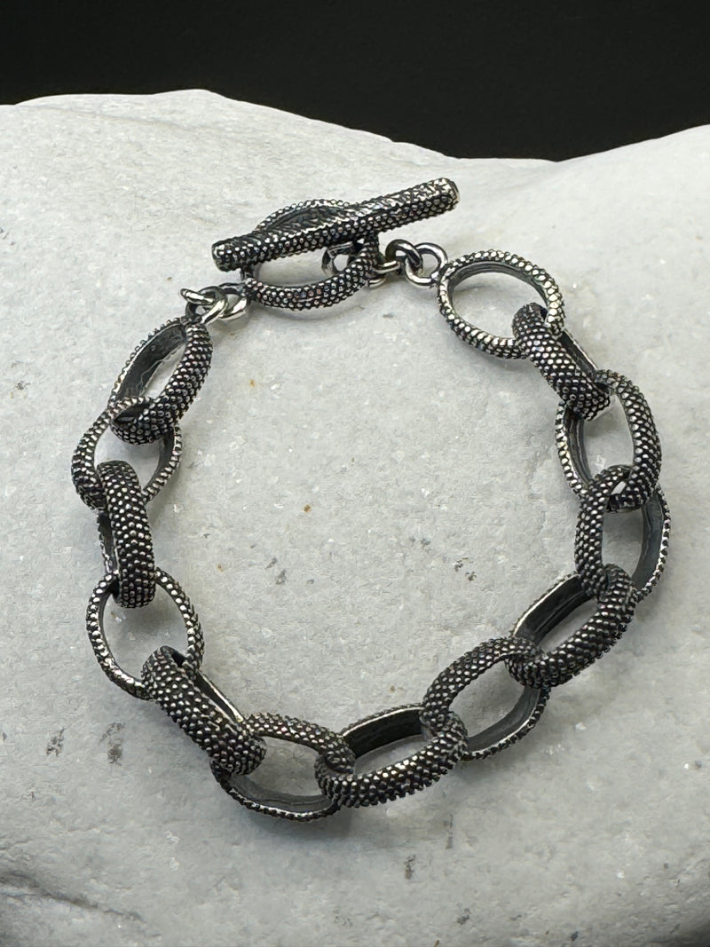 Sterling Silver Link Rustic Bracelet.