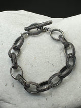 Sterling Silver link chain beaded bracelet .