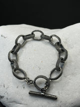 Sterling Silver link chain beaded bracelet .