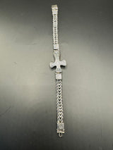 Sterling Silver Herringbone Cross Bracelet .