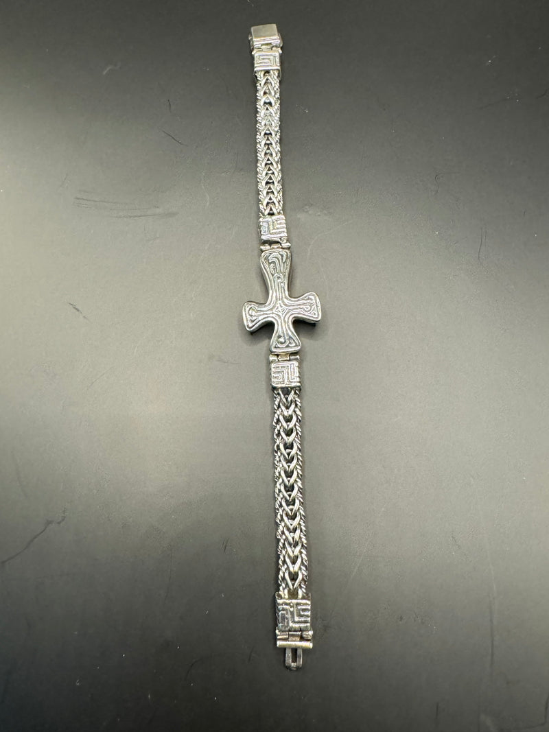 Sterling Silver Herringbone Cross Bracelet .