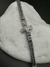 Sterling Silver Herringbone Cross Bracelet .