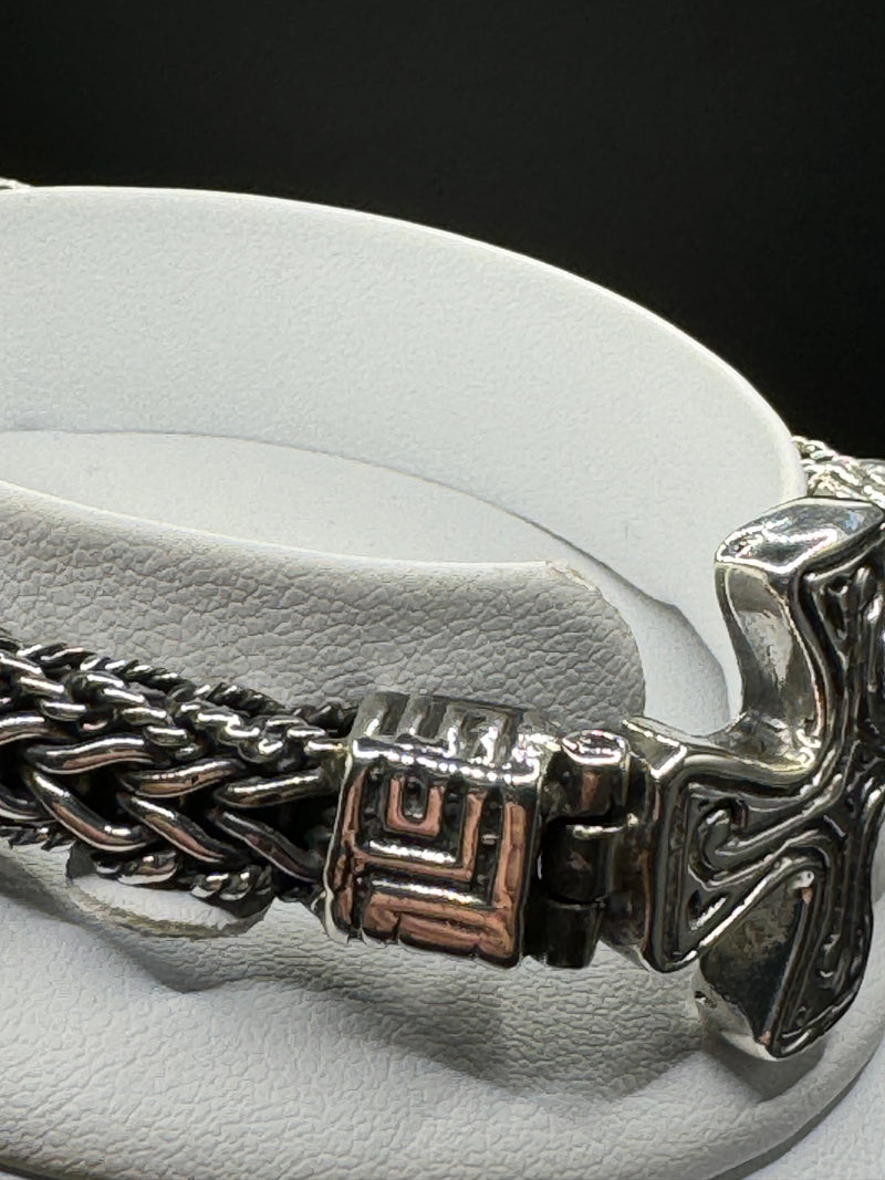 Sterling Silver Herringbone Cross Bracelet .