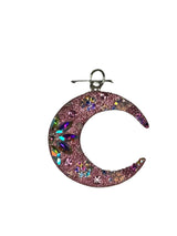 Crescent Pendant & Earrings in pink crystals . Small size .