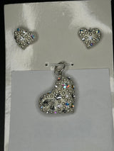 iridescent Crystal Heart Pendant & Earrings .    Petite.