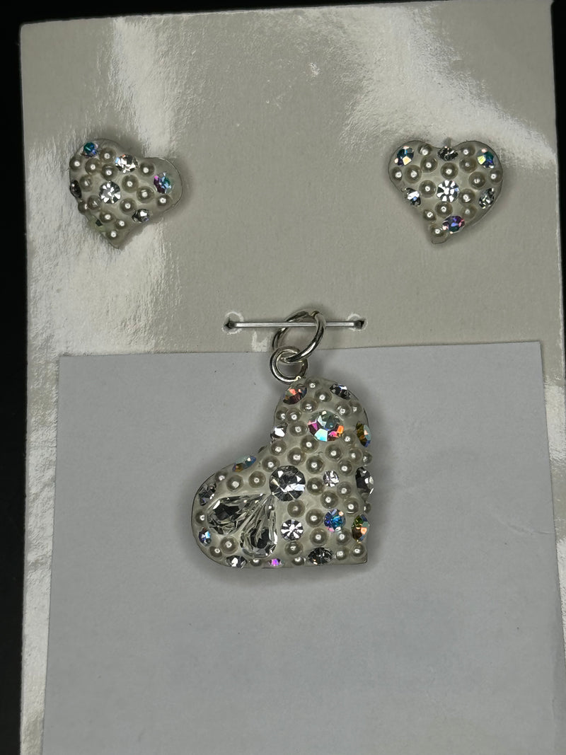 Iridescent Crystals Heart Pendant & Earrings .  Petite.