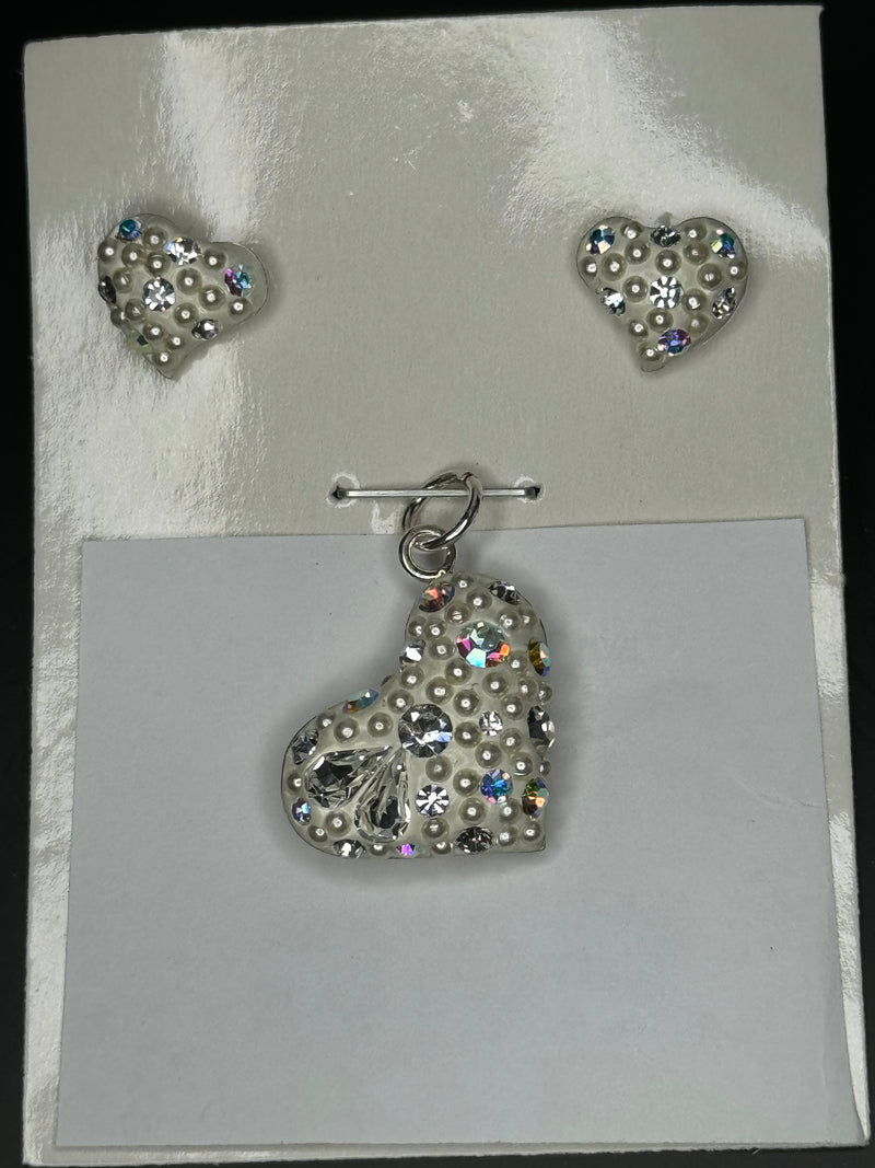 Iridescent Crystals Heart Pendant & Earrings .  Petite.