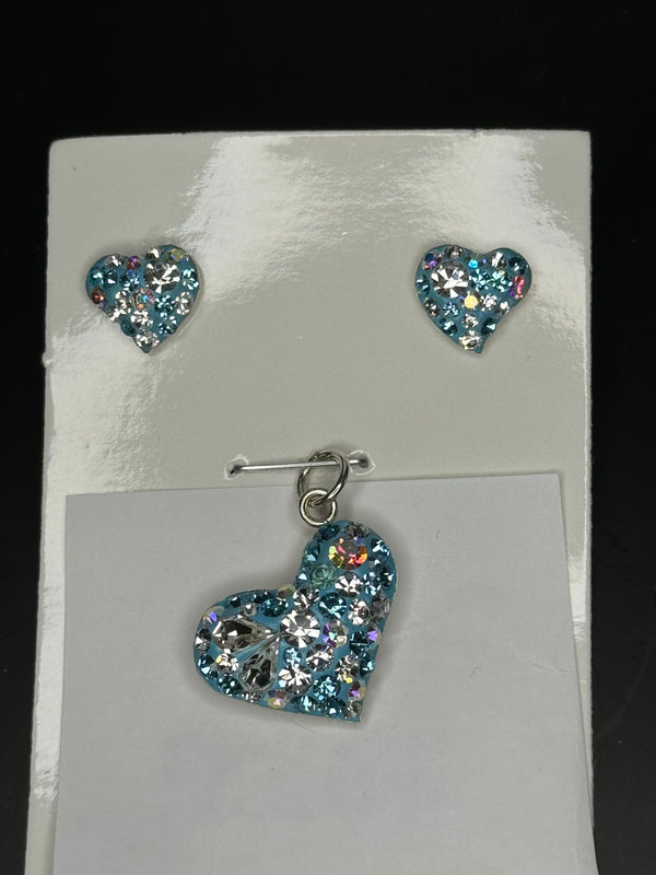 Multi color Crystals Heart Pendant & Earrings . Petite