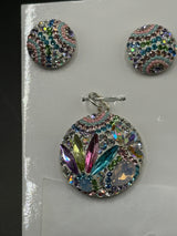 Brilliant Crystals multicolor Round Pendant & Earrings.  Small