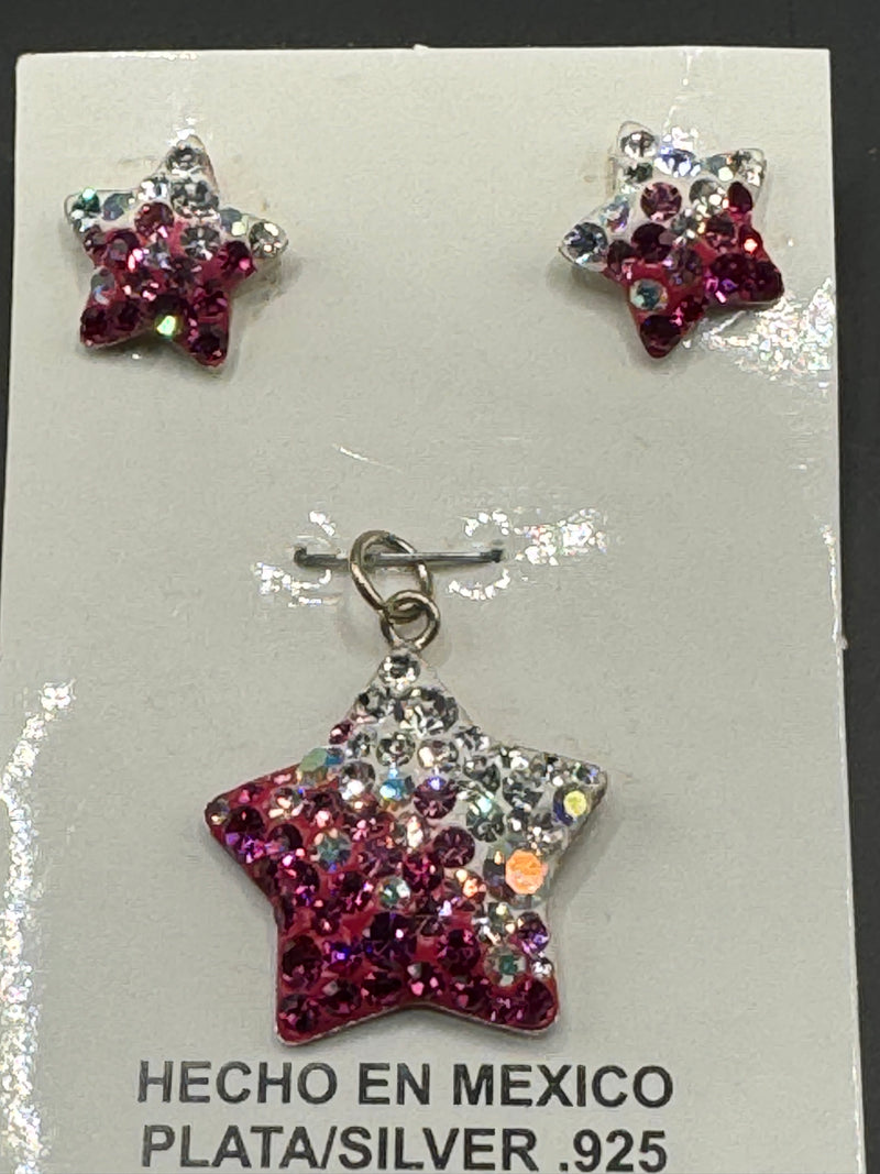 Brilliant crystals deep rouge Star Pendant & Earrings . Small size