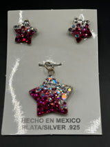 Brilliant crystals in magenta Star Pendant & Earrings . Small size