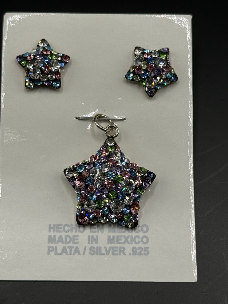 Brilliant crystals is iridescent purple Star Pendant & Earrings . Small size