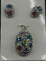 Brilliant crystals in azure blues  Pendant & Earrings . Small .