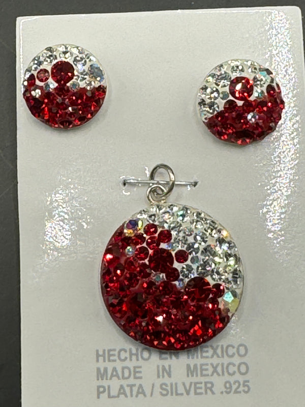 Brilliant crystals in rouge Pendant & Earrings . Small