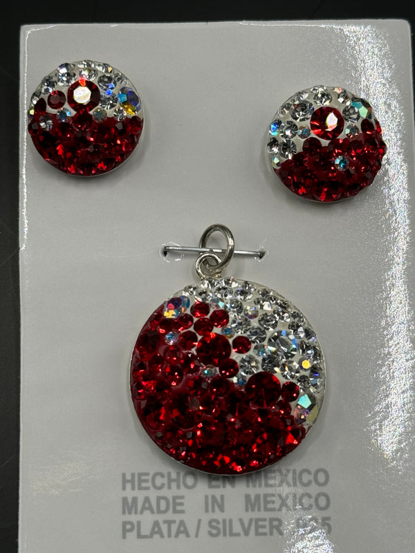 Brilliant crystals in rouge Pendant & Earrings . Small