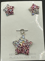 Brilliant crystals in fusia Star Pendant & Earrings .  Small size .