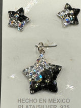 Brilliant crystals in black Star Pendant & Earrings . Small size .