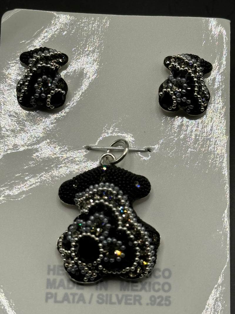 Teddy Bear Pendant & Earrings via n azul blues crystals .Small size .