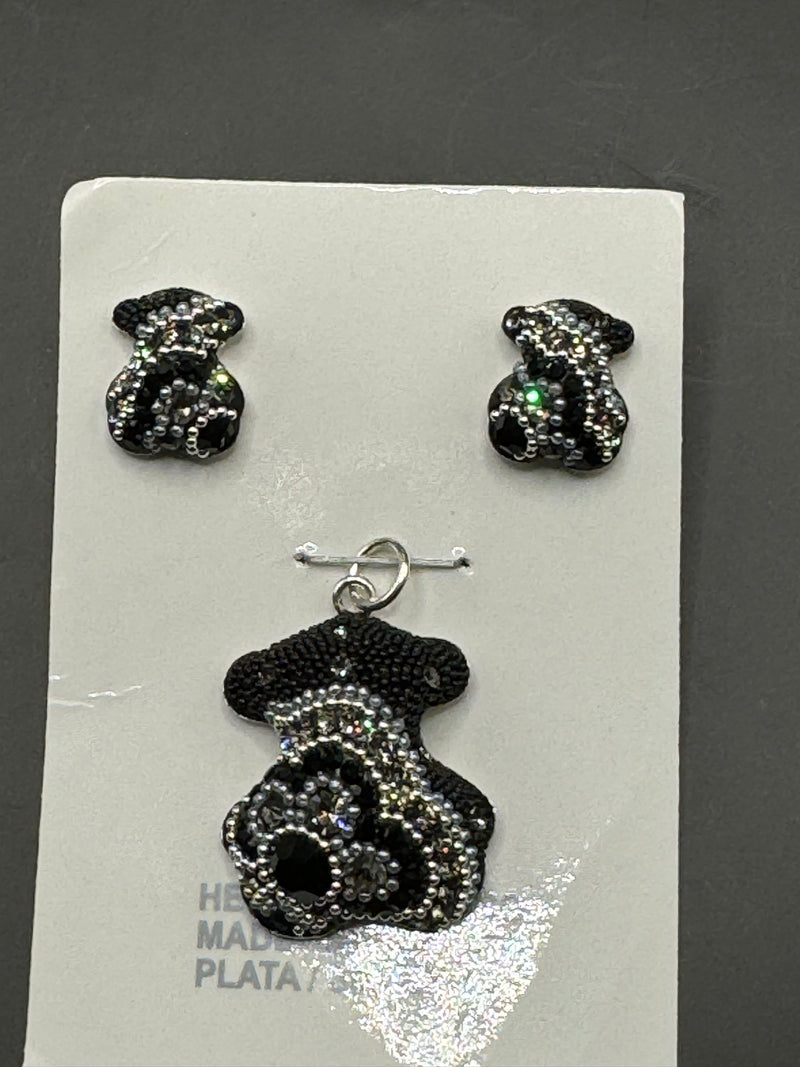 Teddy Bear Pendant & Earrings via n azul blues crystals .Small size .