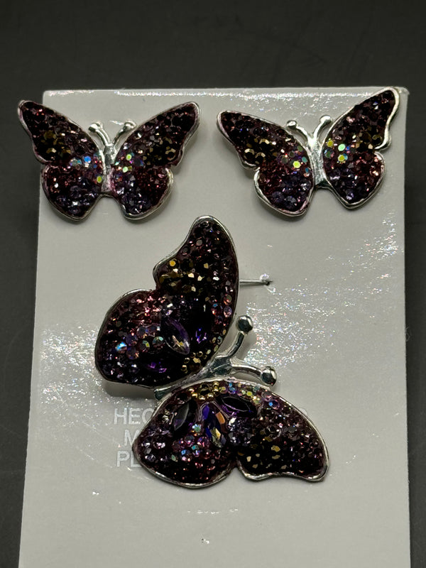 Butterfly Pendant & Earrings in iridescent crystals . Medium size