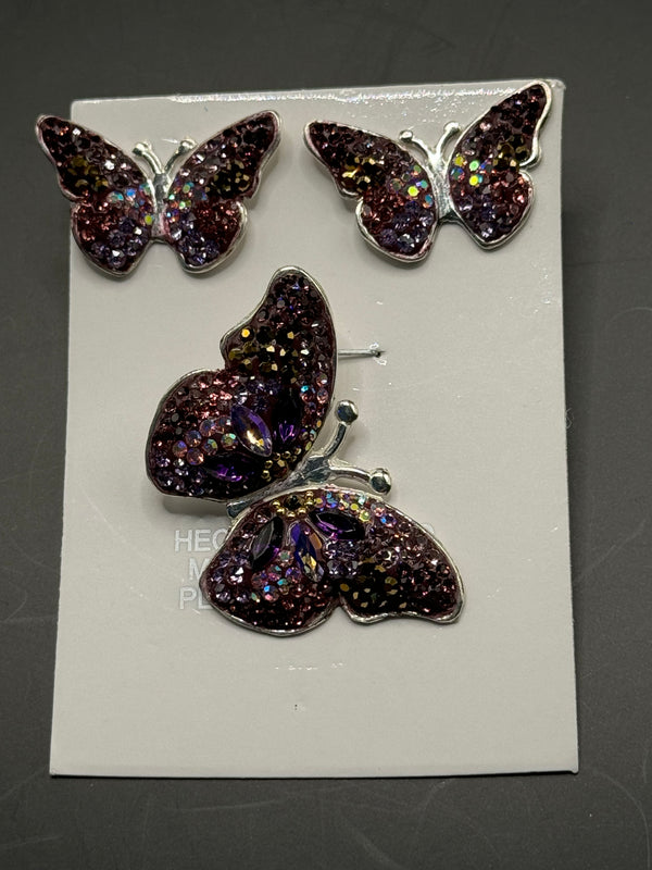 Butterfly Pendant & Earrings in iridescent crystals . Medium size