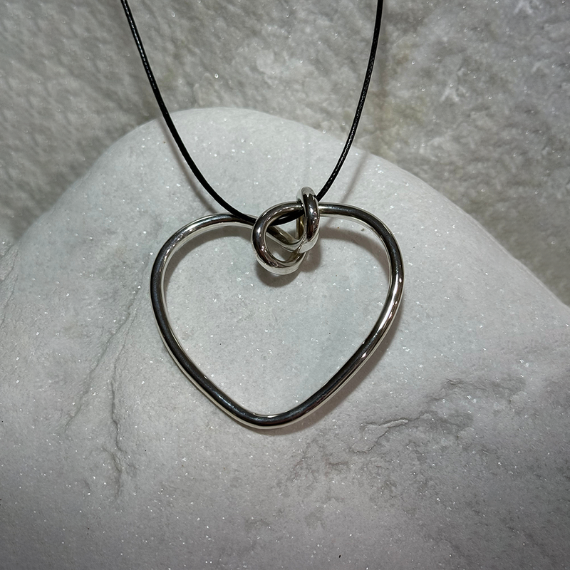 Large Heart With Leather Adjustable Tie Pendant